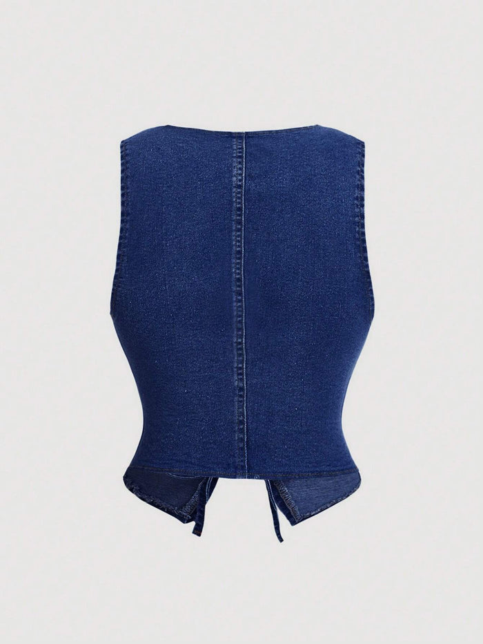 Dark Wash Denim Tie-Back Vest Top for Women