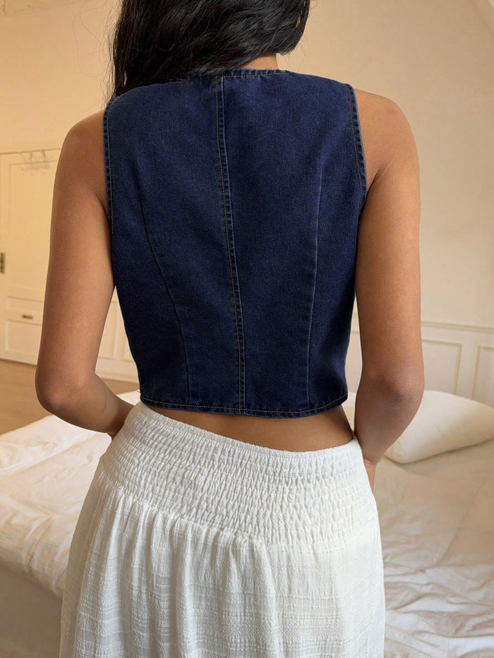 Denim Tie-Front Crop Top