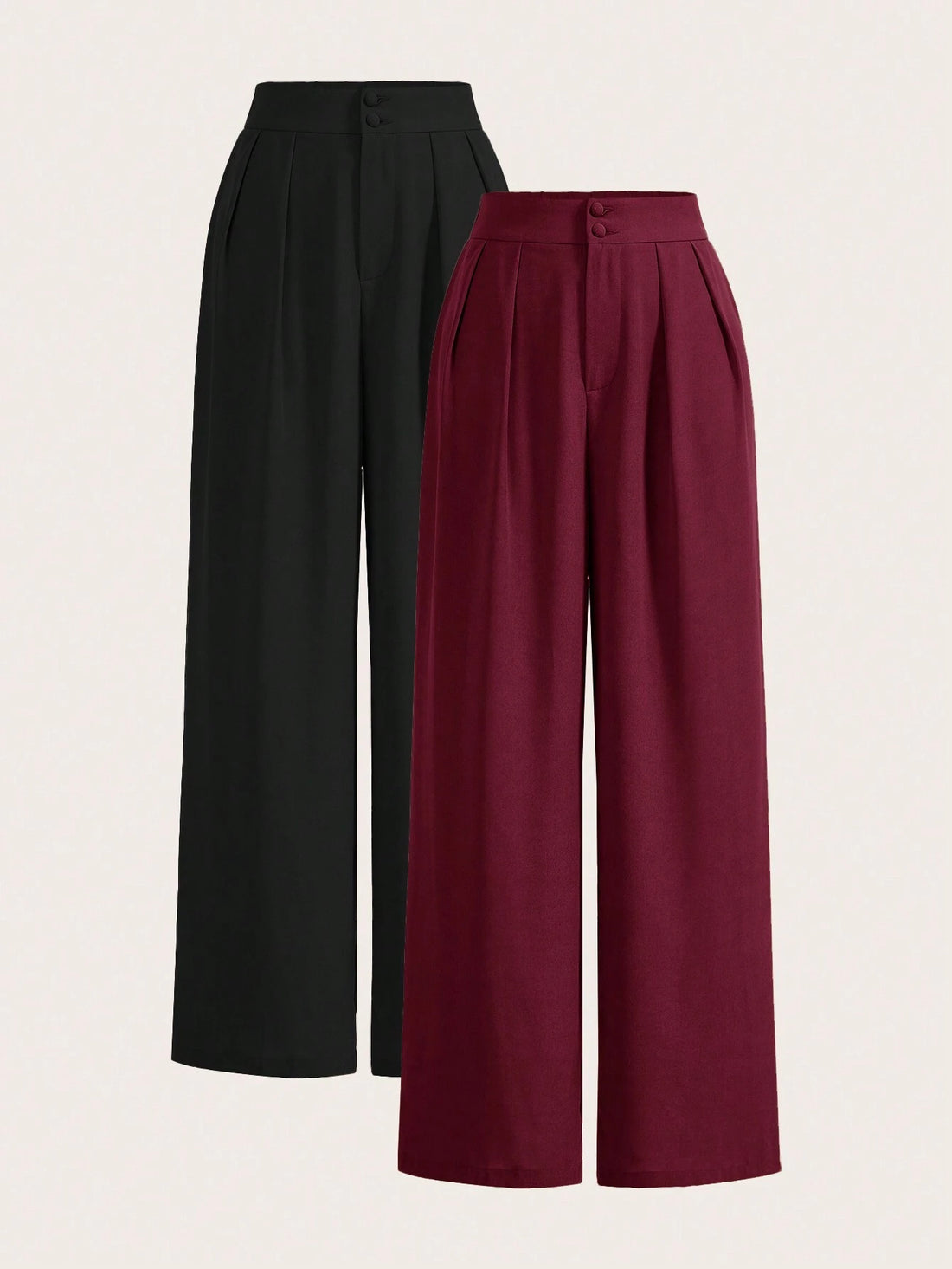 Women's High Waist Wide Leg Trousers – Formal Straight Fit Palazzo Pants (Black & Maroon)