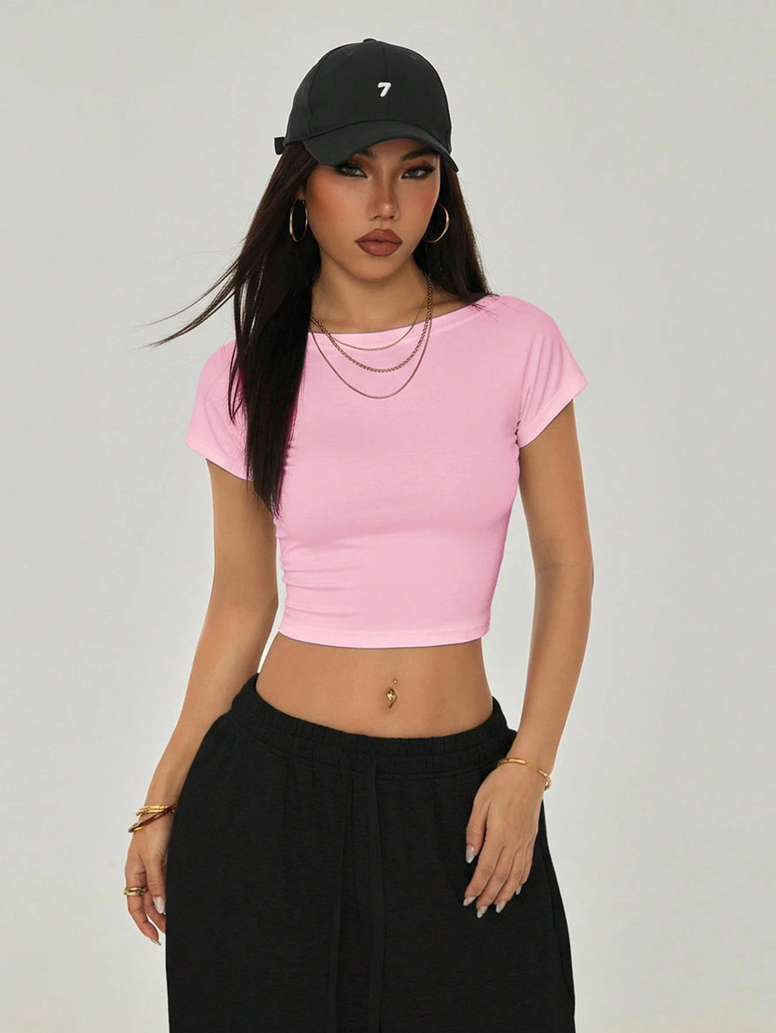 Pink Open Back Crop Top for Women