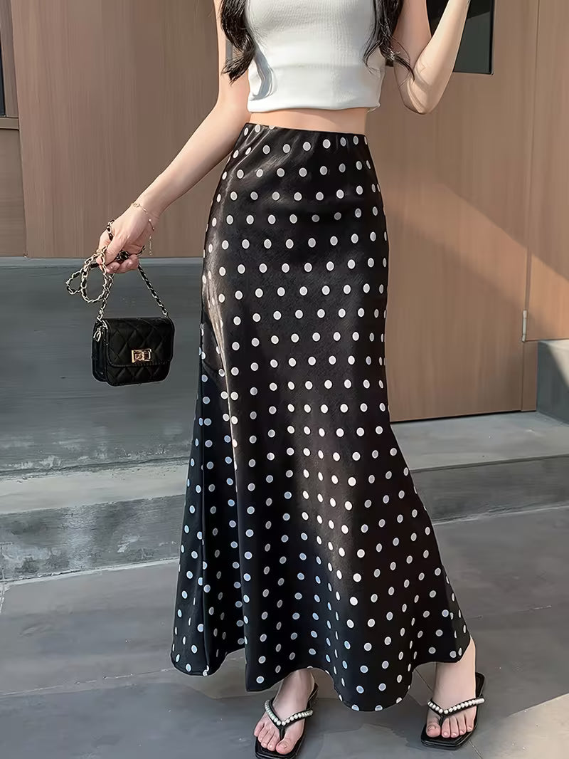 Black Polka Dot High Waist Maxi for Women