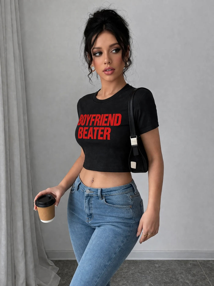 Boyfriend Beater Black Crop T-Shirt for Women