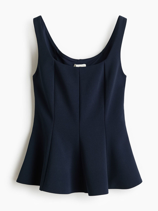Navy Blue Structured Peplum Tank Top