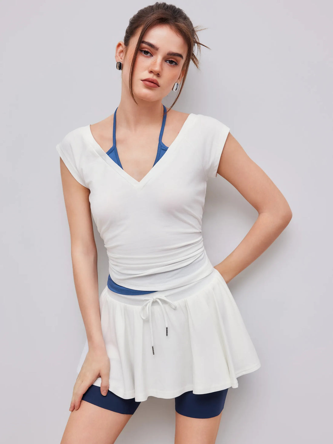 White 2-in-1 Wrap Style Peplum Top for Women