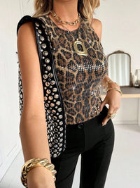 Leopard Print Sequin Sleeveless Top