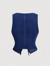 Dark Wash Denim Tie-Back Vest Top for Women