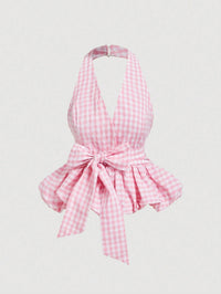 Pink Gingham Halter Top