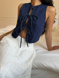 Denim Tie-Front Crop Top