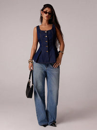 Denim Peplum Top with Button Up