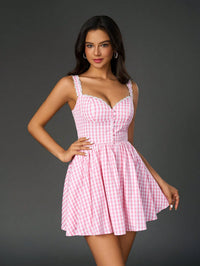 Pink Gingham Lace Bodycon Dress