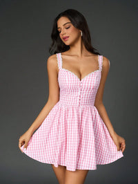 Pink Gingham Lace Bodycon Dress