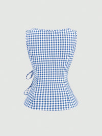 Plaid Sleeveless Tie-Up Top