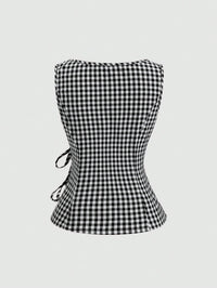 Plaid Sleeveless Tie-Up