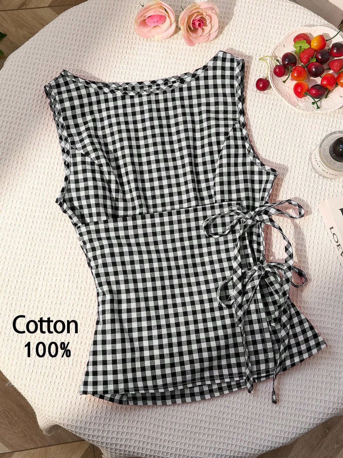 Plaid Sleeveless Tie-Up