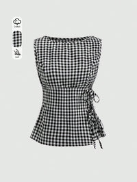 Plaid Sleeveless Tie-Up