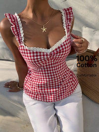 Gingham Lace Trim Cami Top
