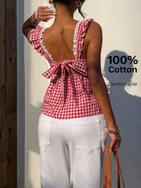 Gingham Lace Trim Cami Top