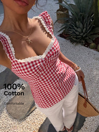 Gingham Lace Trim Cami Top