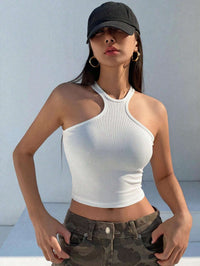 Classic White High Neck Racerback Ribbed Crop Top