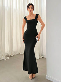 Women's Black Backless Lace-Up Maxi Dress – Bodycon Mermaid Fit Party & Evening Gown