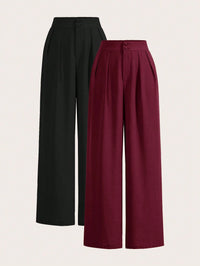 Women's High Waist Wide Leg Trousers – Formal Straight Fit Palazzo Pants (Black & Maroon)