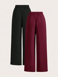 Women's High Waist Wide Leg Trousers – Formal Straight Fit Palazzo Pants (Black & Maroon)