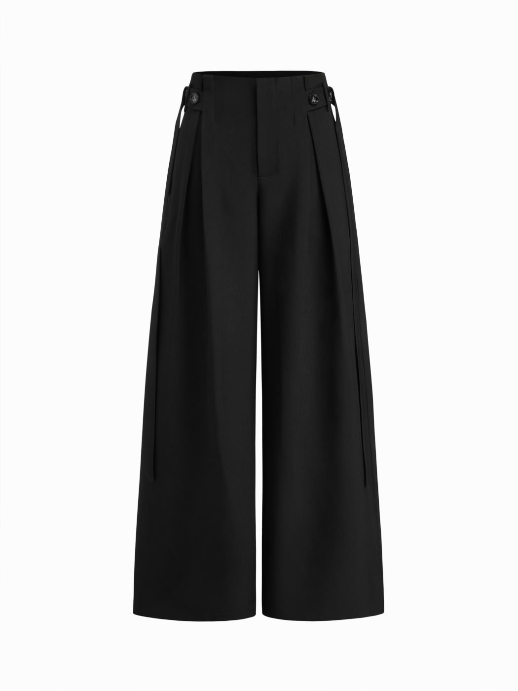Black High-Waist Wide-Leg Pants with Side Tie Detail for Women