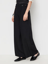 Black High-Waist Wide-Leg Pants with Side Tie Detail for Women