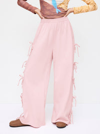 Blush Pink Wide-Leg Pants with Side Bow Tie Detail