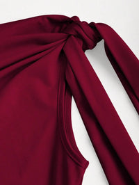 Women's Maroon One Shoulder Bodycon Mini Dress – Ruched Slim Fit Party Dress with Side Tie