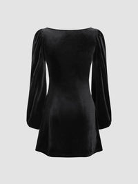 Velvet Square Neck Solid Ruched Mini Dress