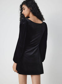 Velvet Square Neck Solid Ruched Mini Dress