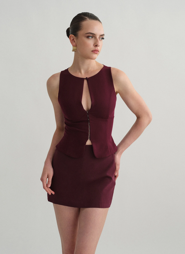 Wine Sculpted Cut-Out Co-Ord Set