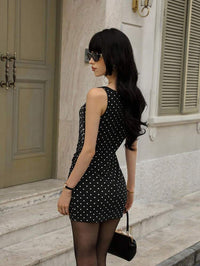 Women Black Polka Dot Sleeveless Bodycon Dress