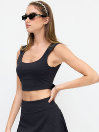Black Square Neck Sleeveless Crop Top for Women