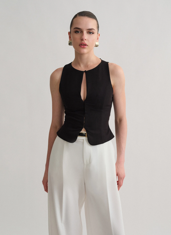 Black Sculpted Sleeveless Cut-Out Top