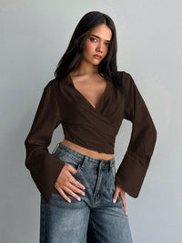 Mocha Wrap Tie-Up Crop Top