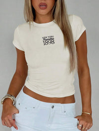 Cream New York Manhattan 1898 Ribbed Crop T-Shirt for Women