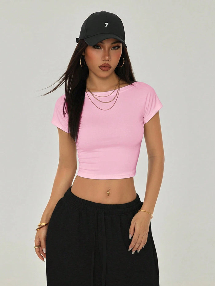 Pink Open Back Crop Top for Women