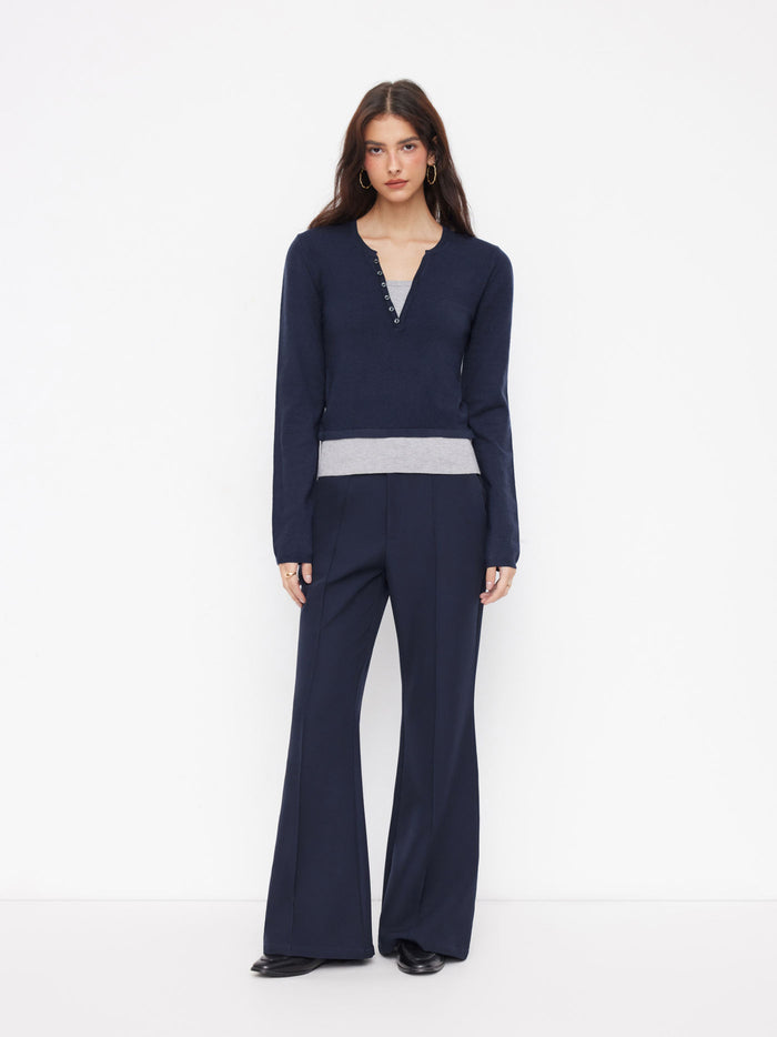 Navy High-Waisted Flared Trousers for Women