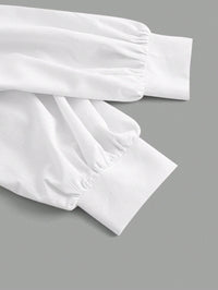 White Wrap-Style Tie Waist Blouse with Balloon Sleeves
