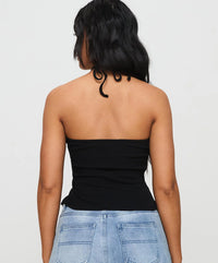 Black Ribbed Criss-Cross Halter Neck Crop Top