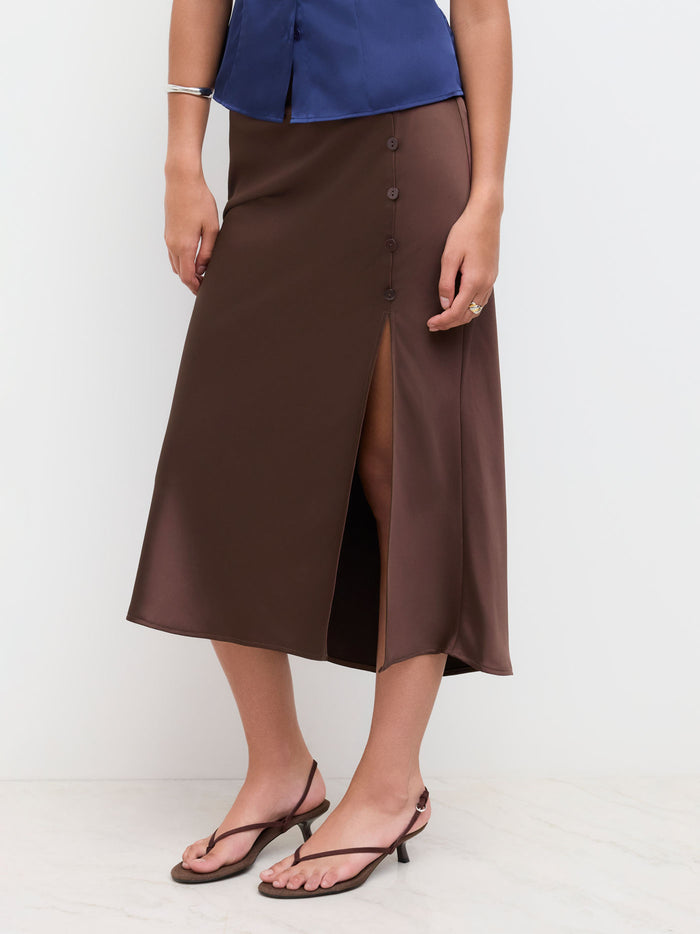 Chocolate Brown Flared Midi Skirt