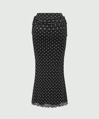 Polka Dot Mesh Maxi Skirt with Ruched Waistband