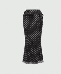 Polka Dot Mesh Maxi Skirt with Ruched Waistband