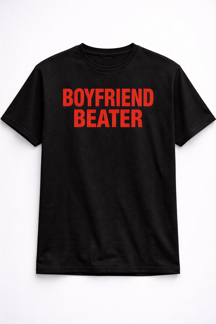 Boyfriend Beater Regular Fit T-Shirt for Women – Black Graphic Tee with Red Bold Print