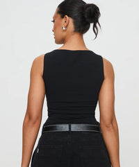 Midnight Black Boat Neck Sleeveless Top