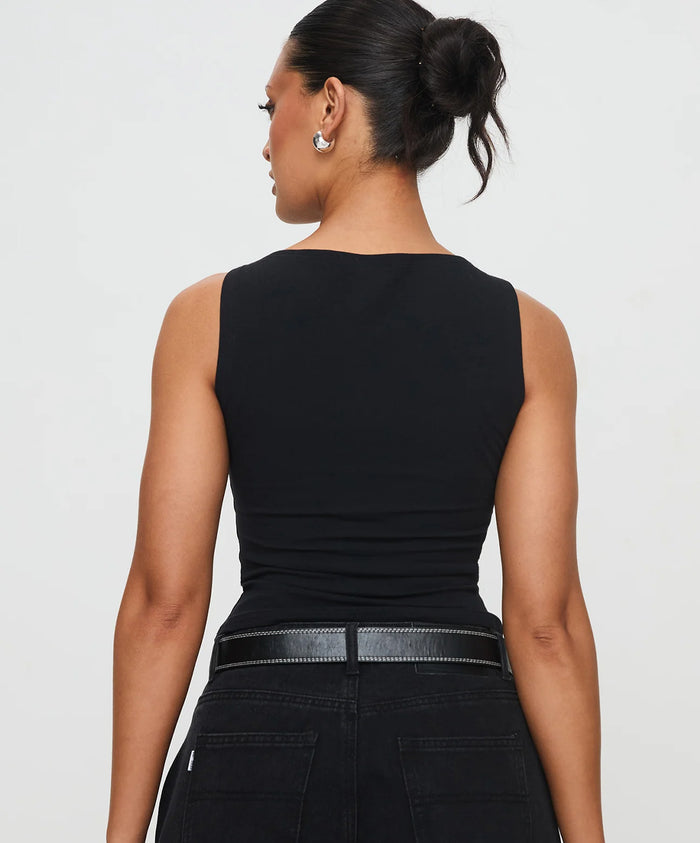 Midnight Black Boat Neck Sleeveless Top
