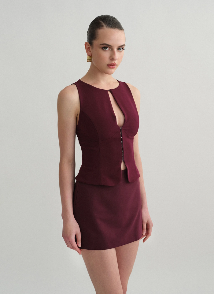 Wine Sculpted Cut-Out Co-Ord Set