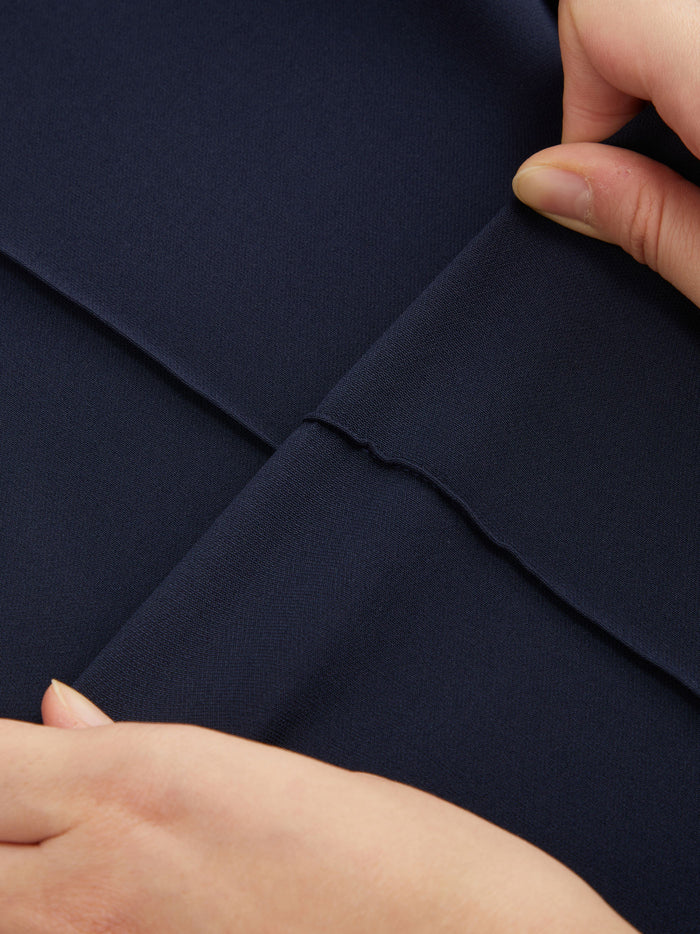 Navy High-Waist Pintuck Flare Trousers